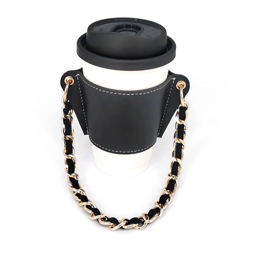 Black leather coffee cup sleeve holder